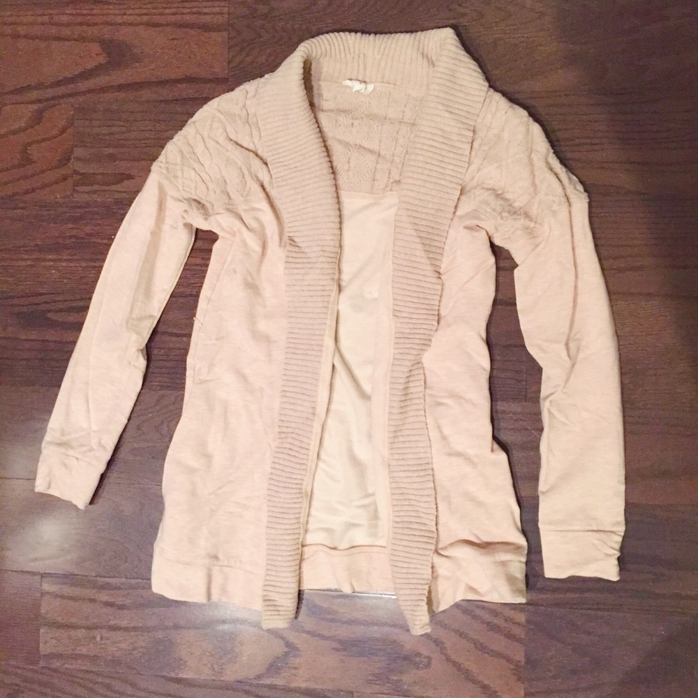 Soft Joie Tan Oatmeal Cable Knit Shawl Cardigan